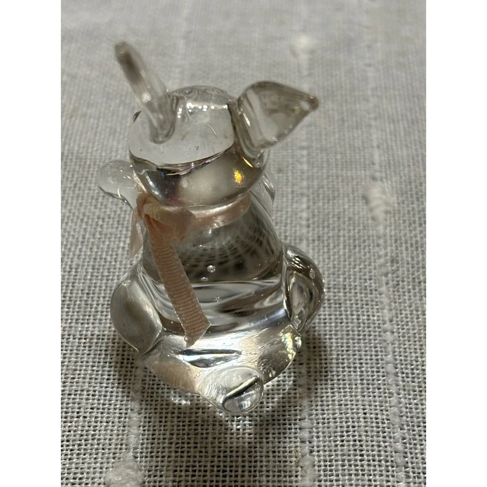 Adorable Vintage Clear Glass Small Bunny Rabbit With Pink Bow 2